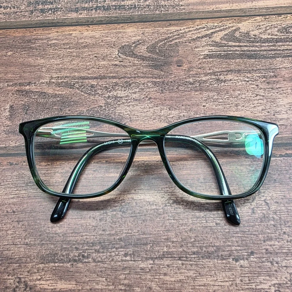 Marchon NYC Green Marble Cat Eye Eyeglass Silver Metal Temples 52-15-140 M 2297